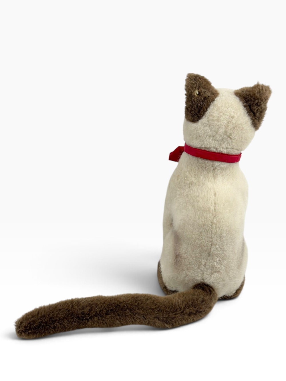 Vintage Steiff Mohair Sitting 10” Tall Cream Brown Siamese Cat Blue Eyes Red Bow - Picture 7 of 12